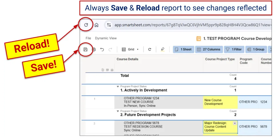 Save & Reload report to see changes reflected